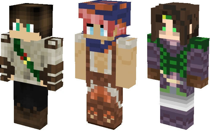 3 examples of Minecraft skins suitable for use as Endless Spears