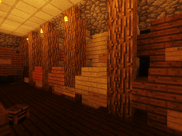 A Minecraft basement full of large barrels
