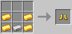 A crafting grid showing the recipe for Golden Boots