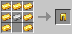 A crafting grid showing the recipe for Golden Leggings