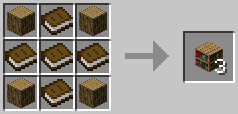 A crafting grid showing the recipe for Bookcase